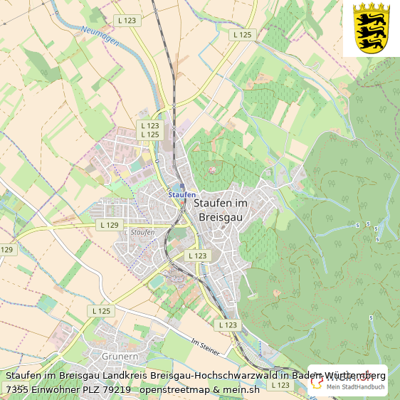 Staufen im Breisgau Landkreis Breisgau-Hochschwarzwald Lageplan © Openstreetmap Contributors Staufen im Breisgau Große Landstadt Lageplan